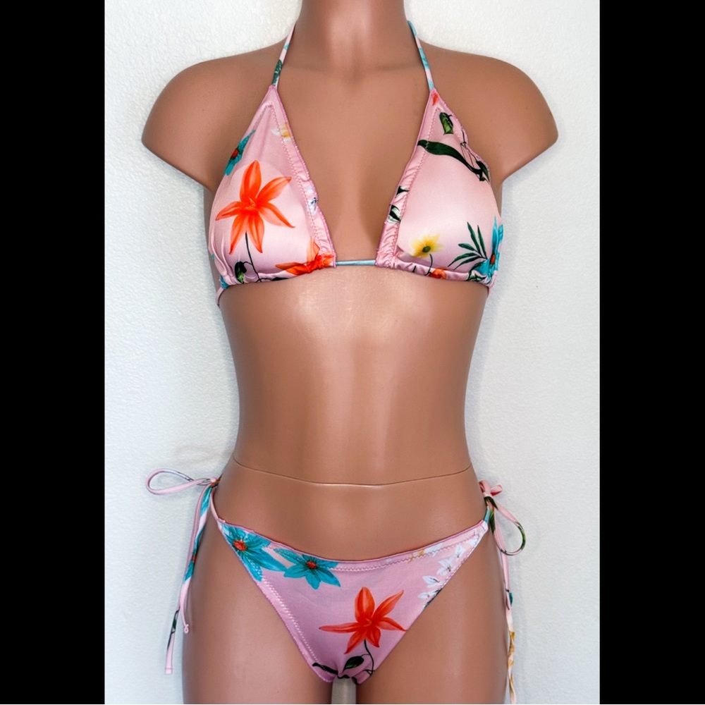 Light Pink & Multi-Colored, Tropical Floral, Bikini Set
